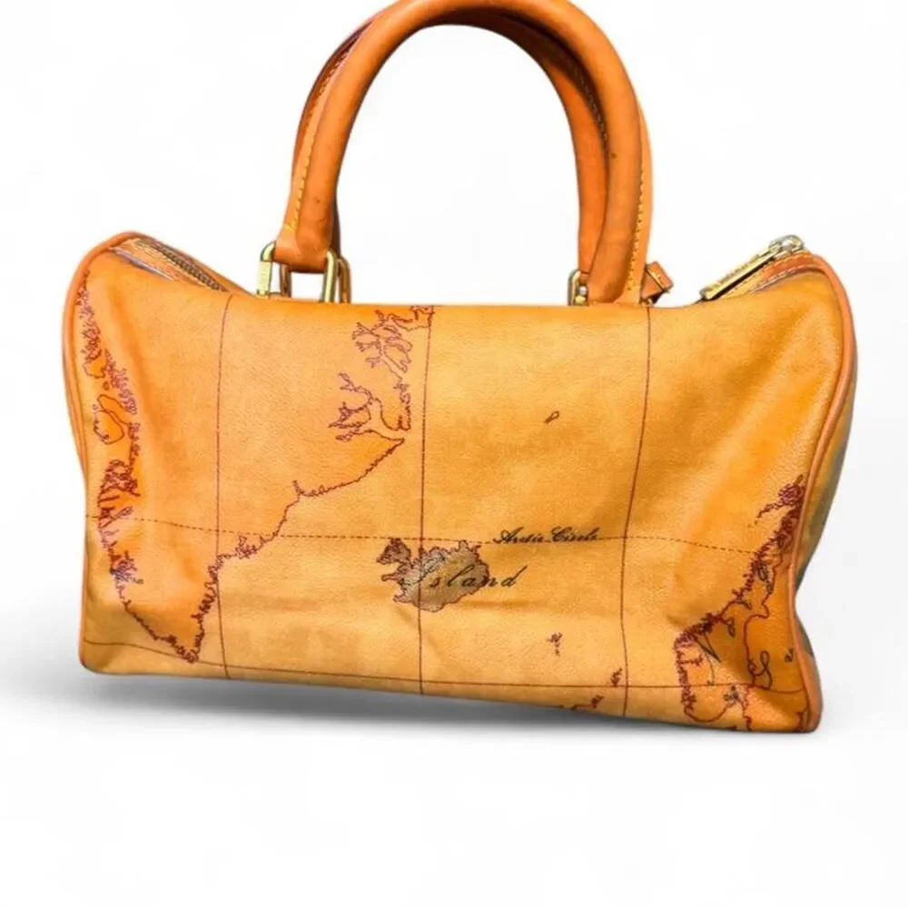 Authentic Alviero Martini 1ª Classe Geo Classic Medium Boston Bag Map Satchel